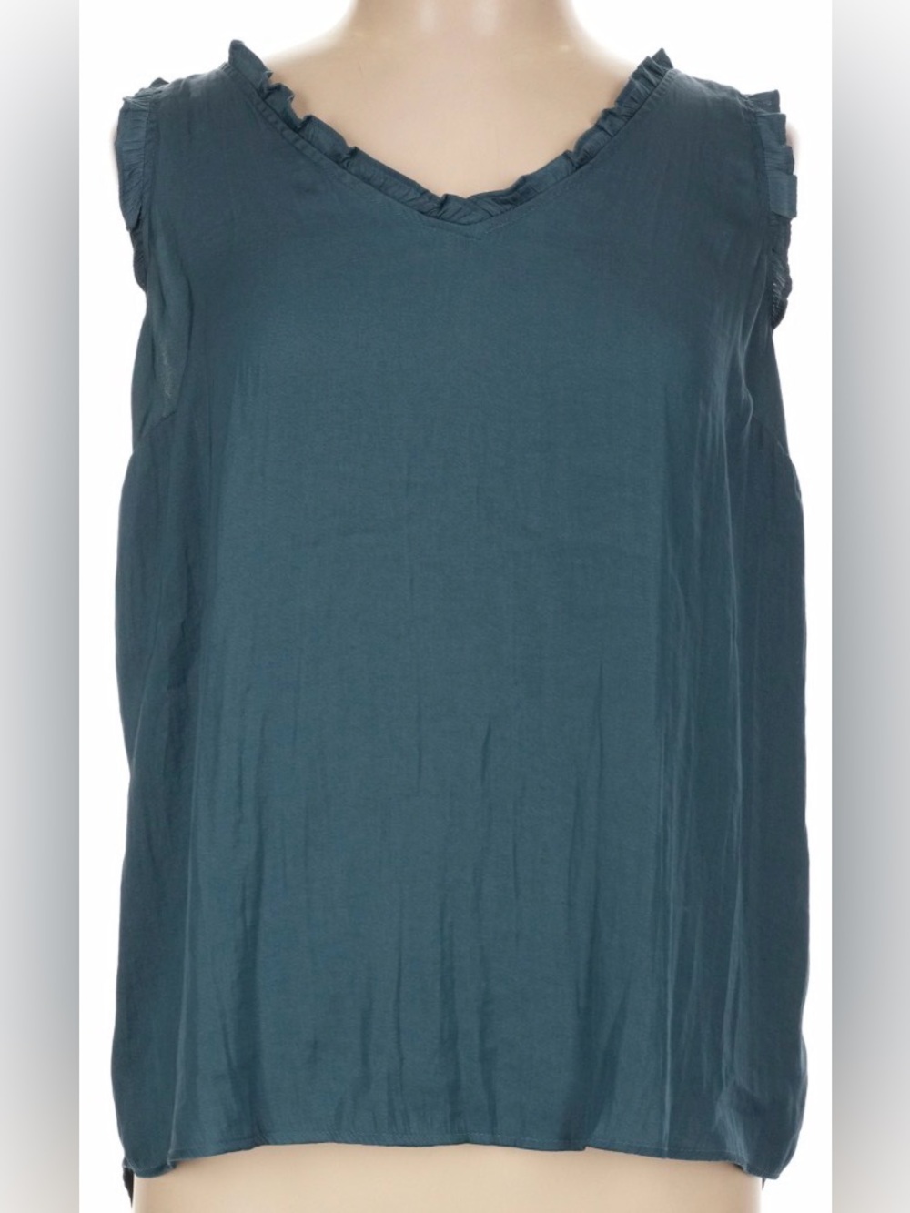 LC Lauren Conrad Teal Ruffle Double V Tank